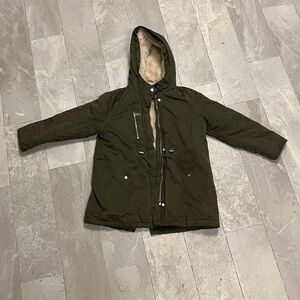 Zara girls, Olive Hooded Parka Coat, lined, size 9